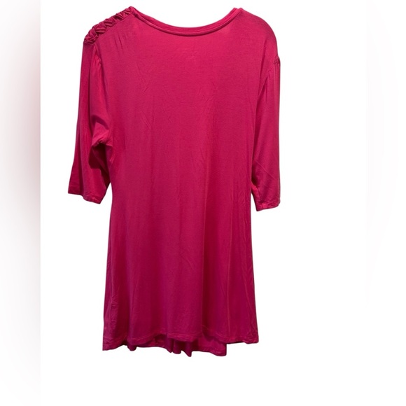 Soft Surroundings Smocked Tunic Top Size M Pink Ruched Knit 3/4 Sleeve - Picture 3 of 3